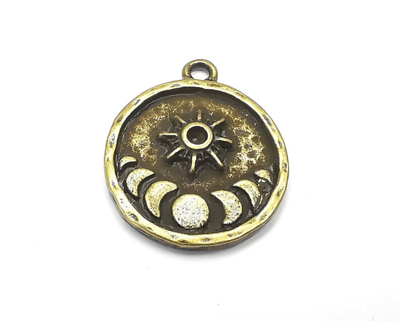 Moon and Star Charms, Celestial earring component, Crescent Sun State of The Moon Antique Bronze Plated (24x20mm) G28373