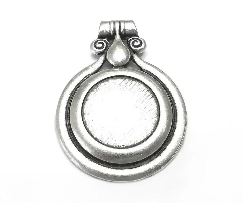 Swirl Round Pendant Blank Bezel Settings Antique Silver Plated (29mm Blank) G5192