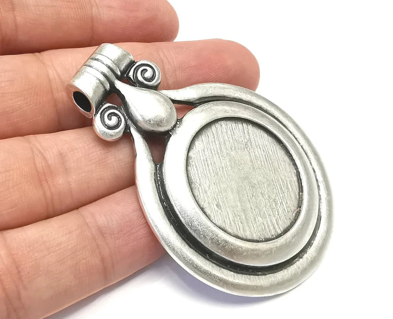 Swirl Round Pendant Blank Bezel Settings Antique Silver Plated (29mm Blank) G5192