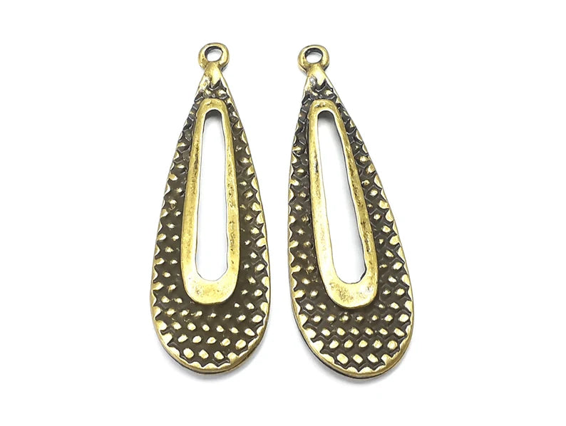 Drop Textured Charms Antique Bronze Plated (48x15mm) G28382