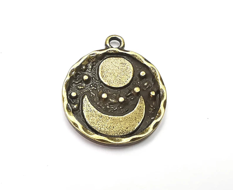 Crescent Moon Charms Sun and Moon Charms Crescent Stars Charms Moonrise Pendant Antique Bronze Plated Charms (25x21mm) G28396