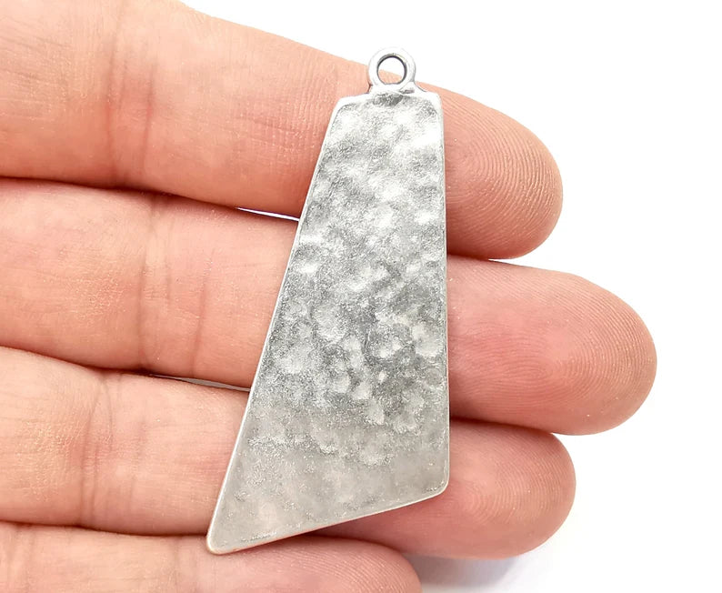 Hammered Plate Charms Pendant Antique Silver Plated (55x25mm) G28397