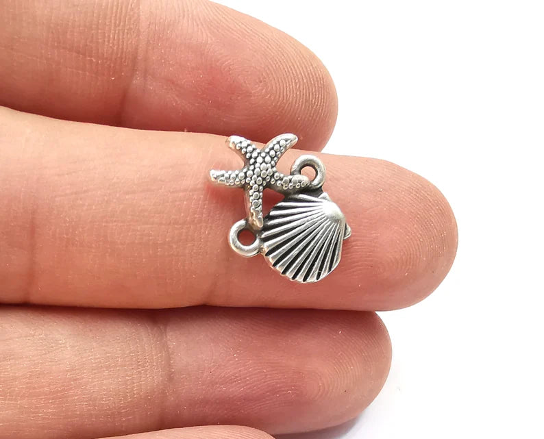 Starfish Scallop Sea Shell Connector Charms Antique Silver Plated (18x13mm) G28398