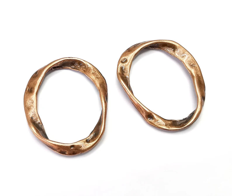 Hammered Oval Hoop Charms Antique Copper Plated Charms, Findings (43x34mm) G28404