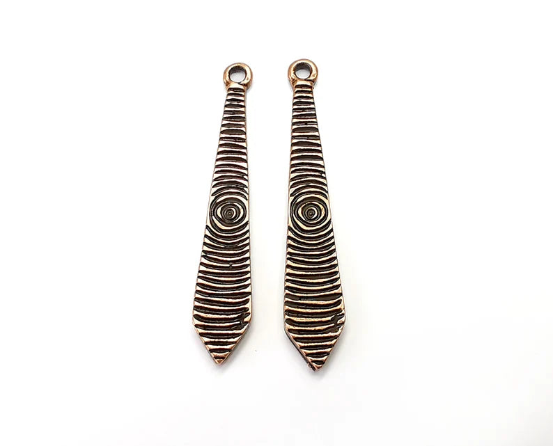 Ethnic Tie Charms (Double sided) Antique Copper Plated Charms, Earring Dangle Components (41x7mm) G28405