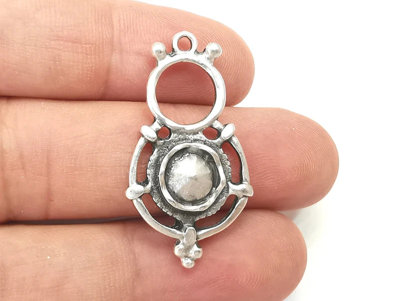 Ethnic Round Charms Antique Silver Plated Charms (37x20mm) G28407