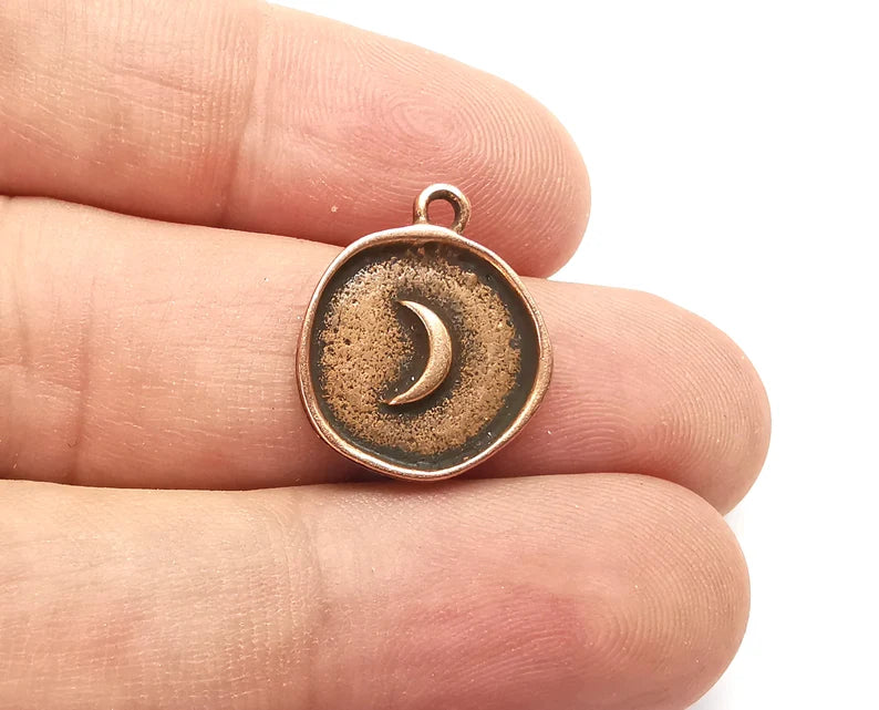 Crescent Round Charms Antique Copper Plated Charms, Earring Dangle Components (20x17mm) G28408
