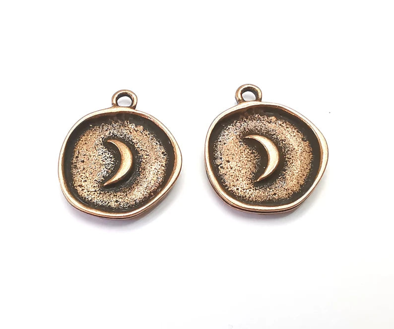 Crescent Round Charms Antique Copper Plated Charms, Earring Dangle Components (20x17mm) G28408