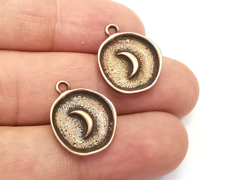 Crescent Round Charms Antique Copper Plated Charms, Earring Dangle Components (20x17mm) G28408