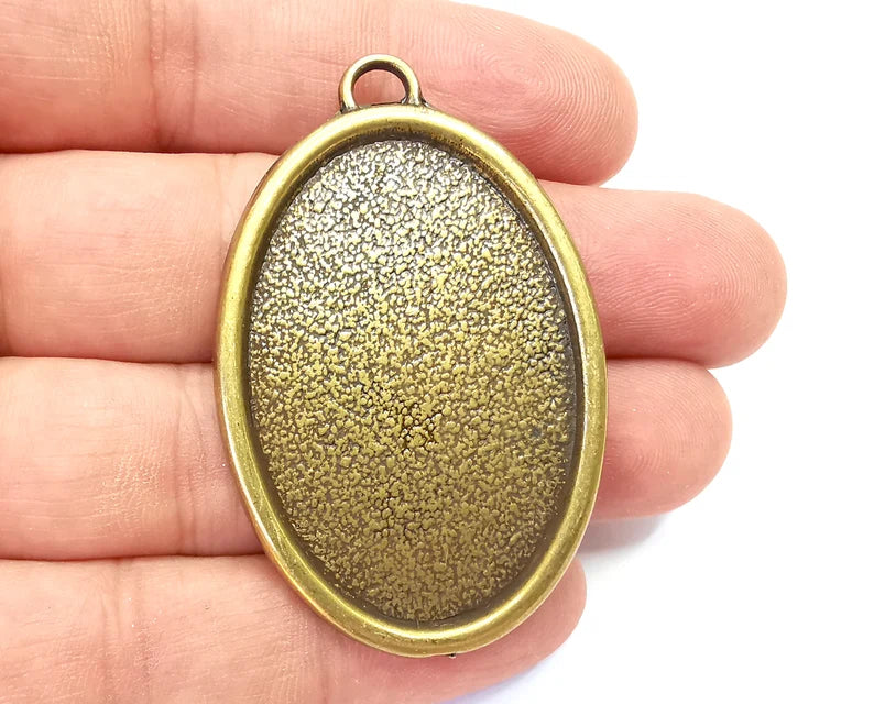 Oval Pendant Blanks, Resin Bezel, Mosaic Mountings, Dry flower Frame, Polymer Clay base, Antique Bronze Plated (45x30mm) G28410