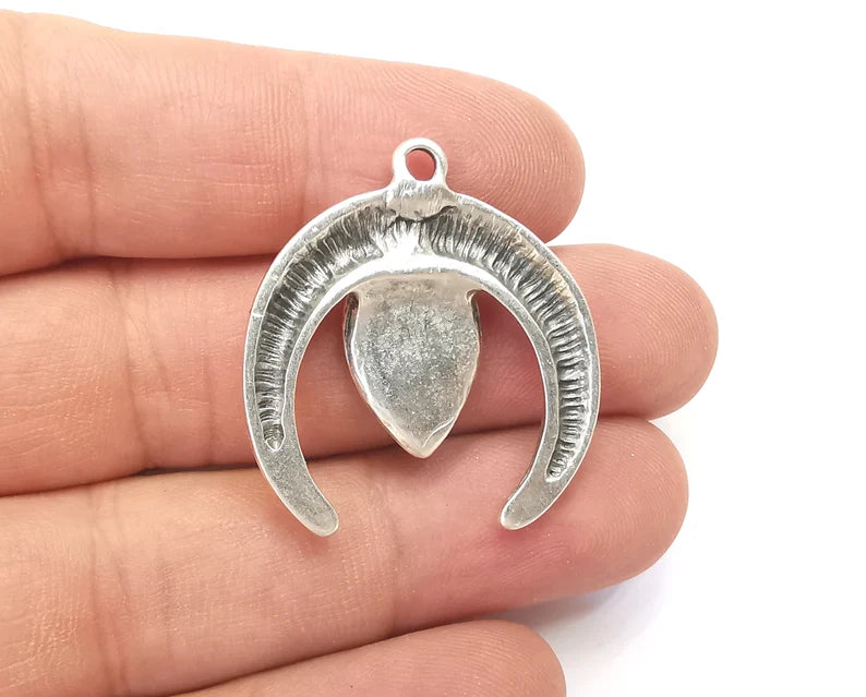 Crescent Pear Charms Antique Silver Plated Charms (35x32mm) G28413