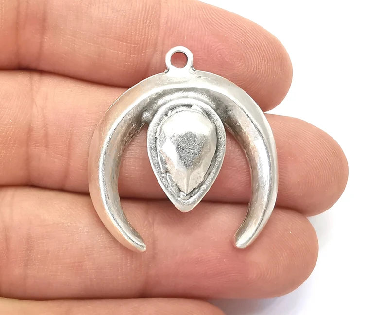 Crescent Pear Charms Antique Silver Plated Charms (35x32mm) G28413