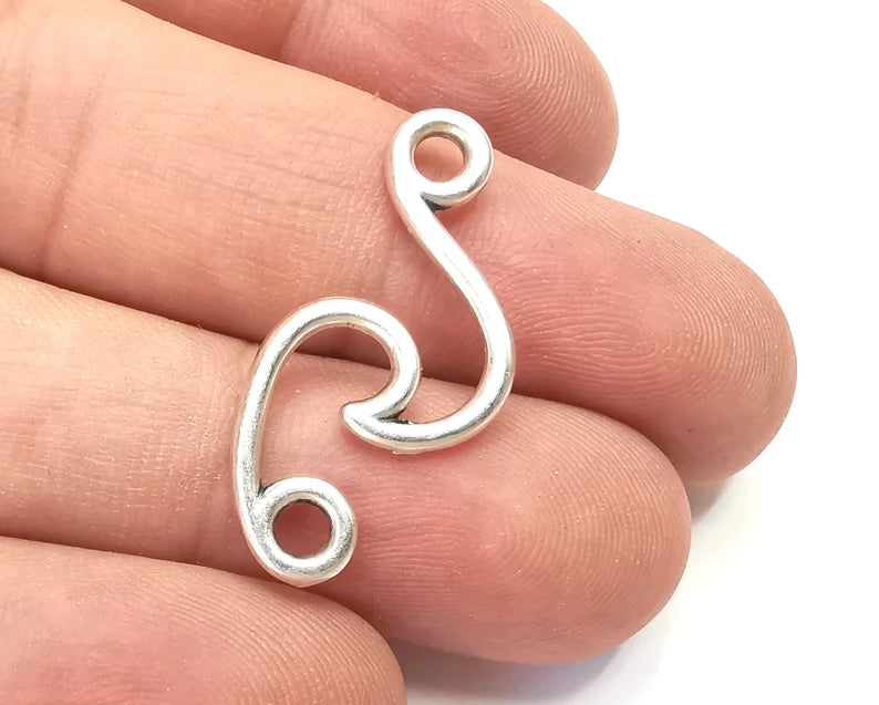 Wave Charms, Connector Antique Silver Plated (32x15mm) G28414