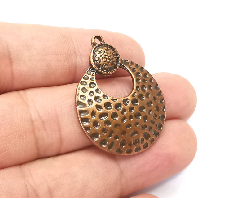 Hammered Dome Round Charms Antique Copper Plated Charms, Earring Dangle Components (35x27mm) G28429