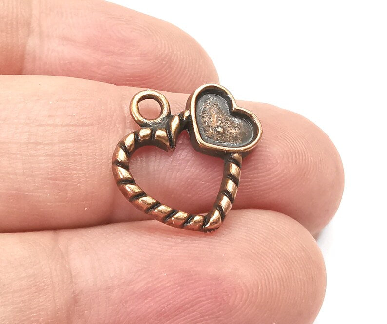 Heart Charms Antique Copper Plated Blank Bezel Setting Charms, Earring Dangle Components (17x17mm)(7mm blank) G28431