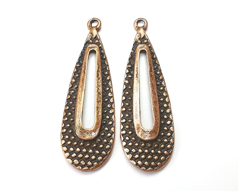 Ethnic Charms Antique Copper Plated Drop Charms, Earring Dangle Components (47x15mm) G28432