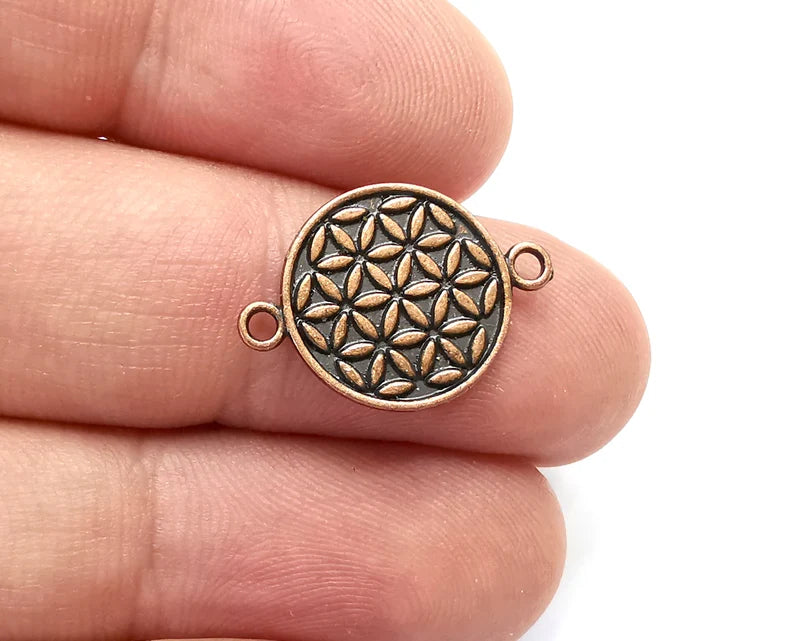 Round Flower Connector Charms Antique Copper Plated (21x15mm) G28366