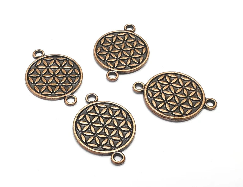 Round Flower Connector Charms Antique Copper Plated (21x15mm) G28366