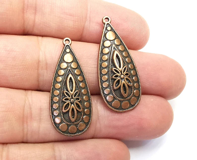 Flower Dome Drop Charms Antique Copper Plated Charms (34x15mm) G28377