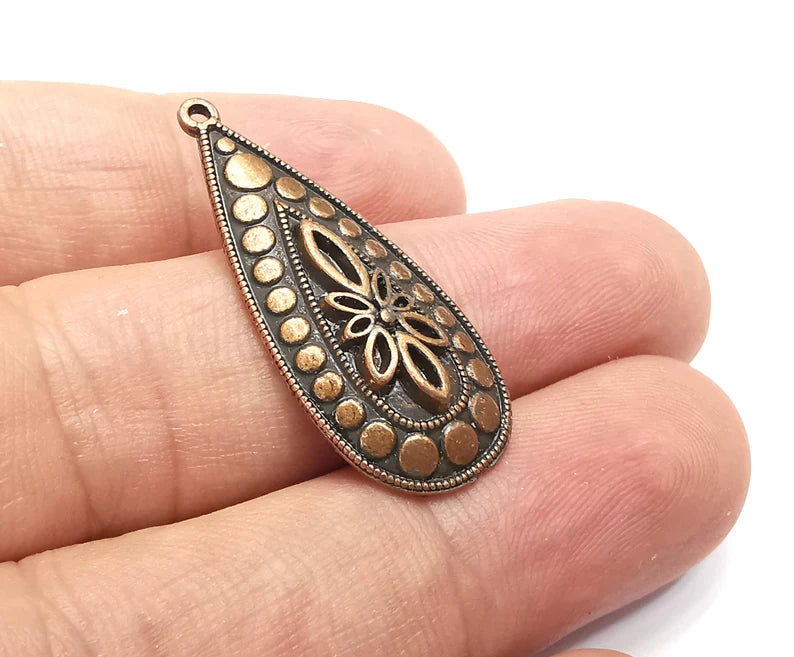 Flower Dome Drop Charms Antique Copper Plated Charms (34x15mm) G28377