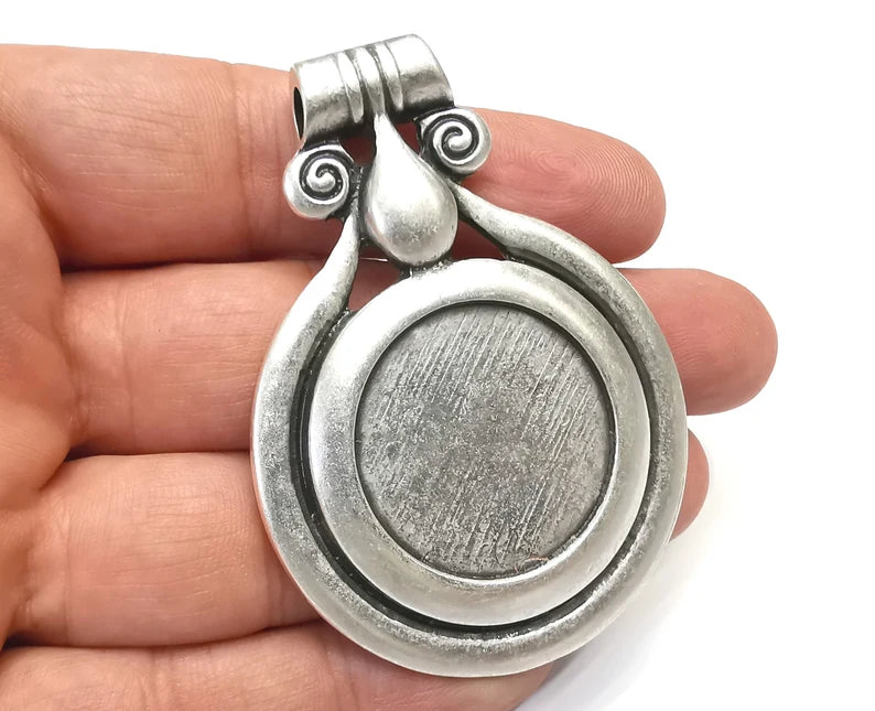 Swirl Round Pendant Blank Bezel Settings Antique Silver Plated (29mm Blank) G5192