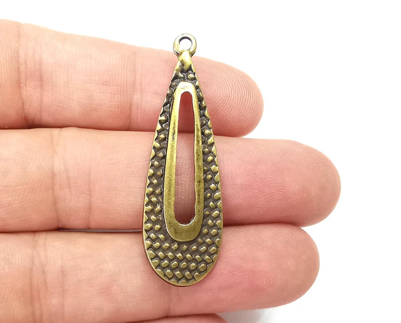 Drop Textured Charms Antique Bronze Plated (48x15mm) G28382