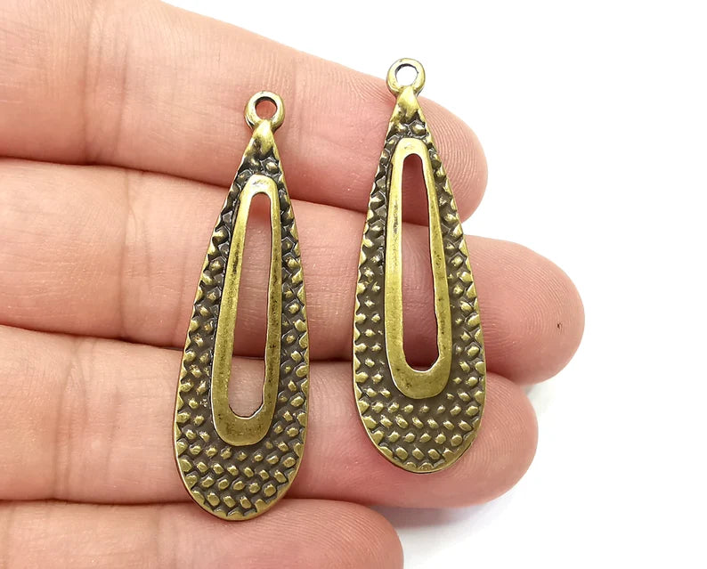 Drop Textured Charms Antique Bronze Plated (48x15mm) G28382