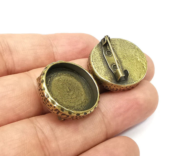 Hammered Brooch Holders Pin Brooch Blanks Brooch Bezel Antique Bronze Plated Pin Findings (20mm Bezel size) G28388