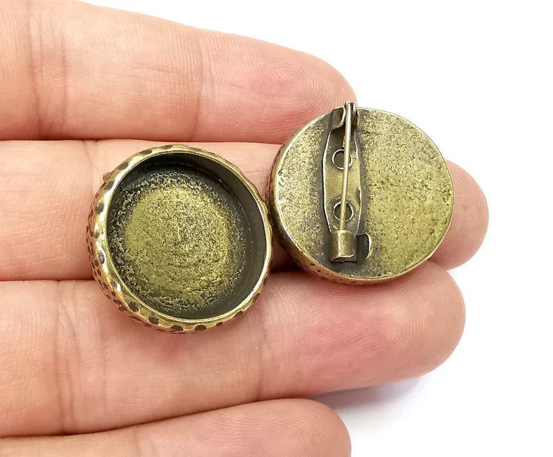 Hammered Brooch Holders Pin Brooch Blanks Brooch Bezel Antique Bronze Plated Pin Findings (20mm Bezel size) G28388