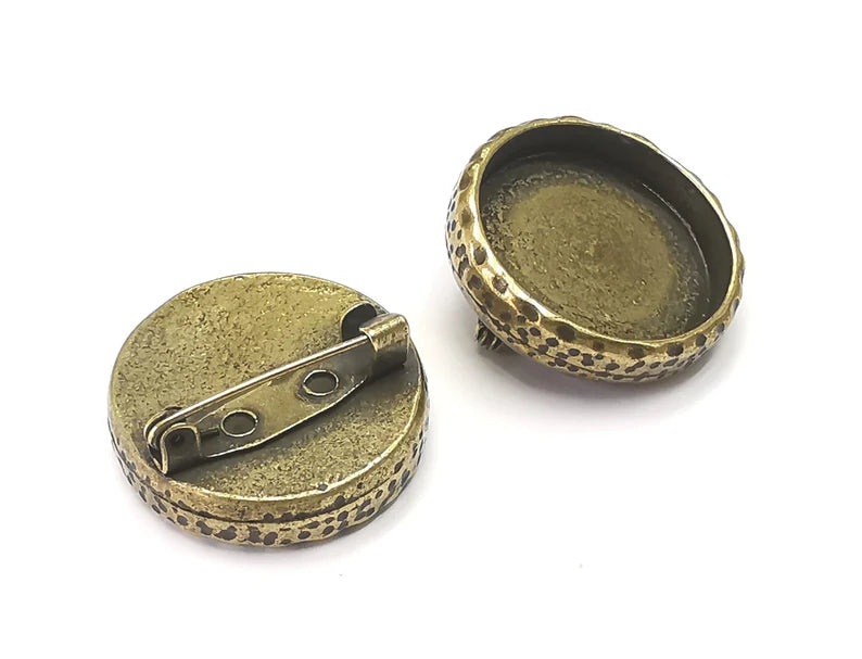 Hammered Brooch Holders Pin Brooch Blanks Brooch Bezel Antique Bronze Plated Pin Findings (20mm Bezel size) G28388
