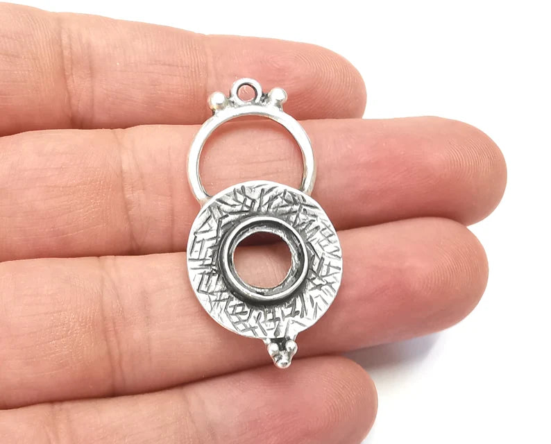 Ethnic Round Disc Charms Antique Silver Plated (42x21mm) G28392