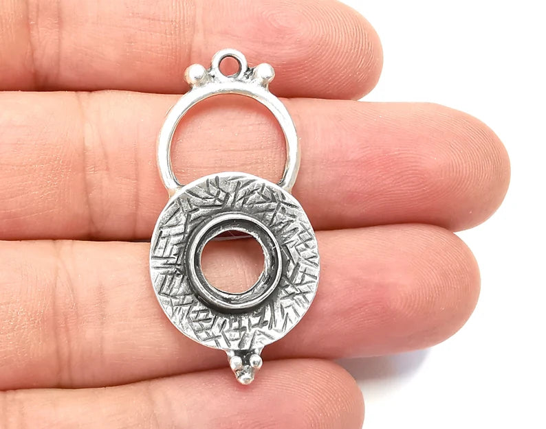 Ethnic Round Disc Charms Antique Silver Plated (42x21mm) G28392