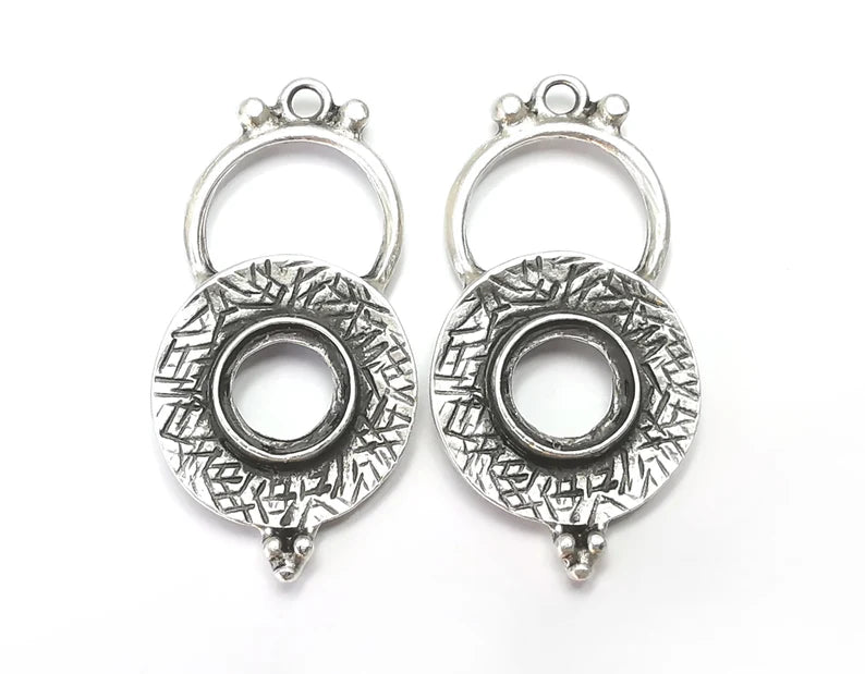 Ethnic Round Disc Charms Antique Silver Plated (42x21mm) G28392