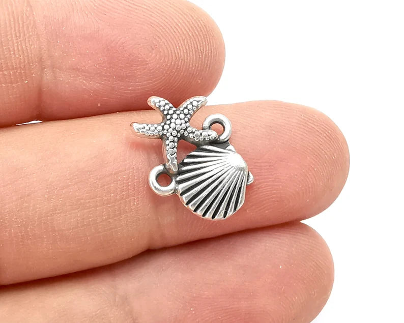 Starfish Scallop Sea Shell Connector Charms Antique Silver Plated (18x13mm) G28398