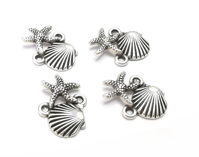 Starfish Scallop Sea Shell Connector Charms Antique Silver Plated (18x13mm) G28398
