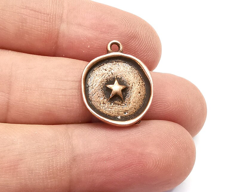 Star Disc Round Charms Antique Copper Plated (20x16mm) G28399