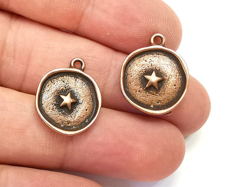 Star Disc Round Charms Antique Copper Plated (20x16mm) G28399