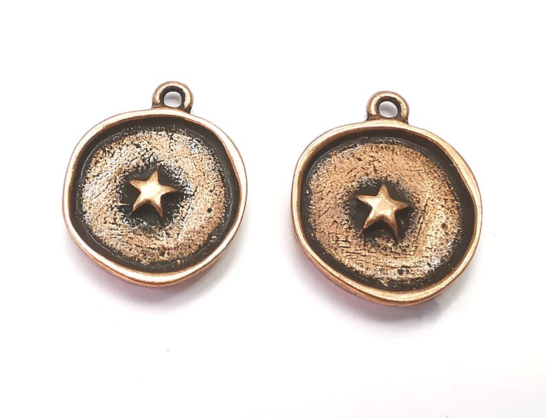 Star Disc Round Charms Antique Copper Plated (20x16mm) G28399