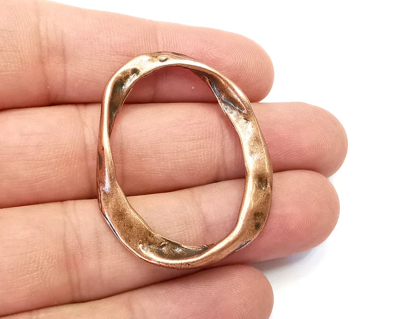 Hammered Oval Hoop Charms Antique Copper Plated Charms, Findings (43x34mm) G28404