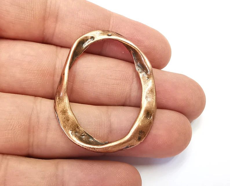Hammered Oval Hoop Charms Antique Copper Plated Charms, Findings (43x34mm) G28404