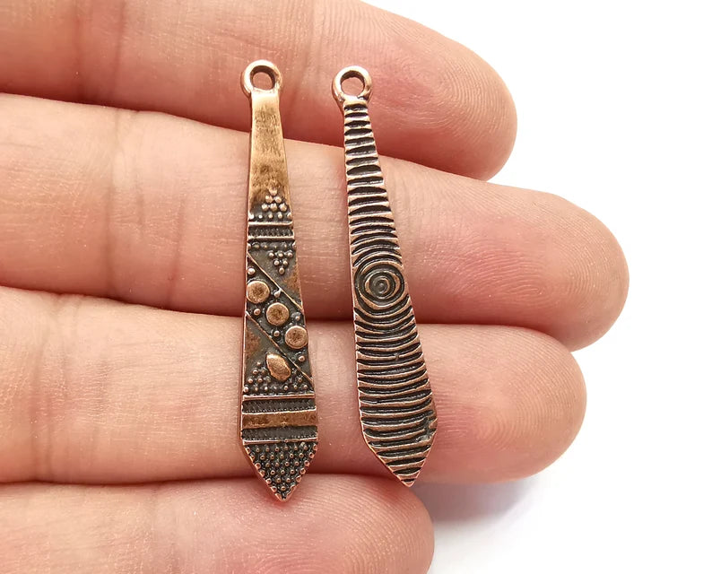 Ethnic Tie Charms (Double sided) Antique Copper Plated Charms, Earring Dangle Components (41x7mm) G28405
