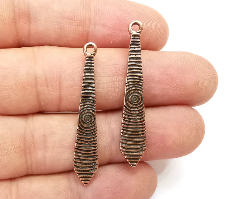 Ethnic Tie Charms (Double sided) Antique Copper Plated Charms, Earring Dangle Components (41x7mm) G28405