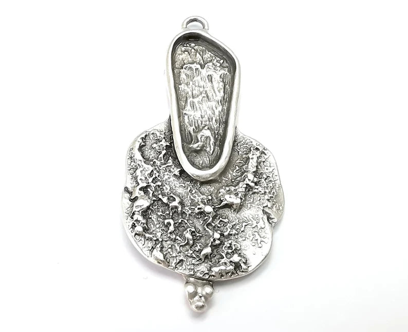 Organic Charms, Blank Base Bezel Setting, Antique Silver Plated Charms (25x10mm Blank ) G28412