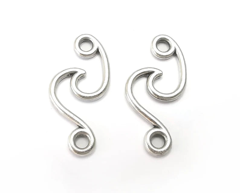 Wave Charms, Connector Antique Silver Plated (32x15mm) G28414