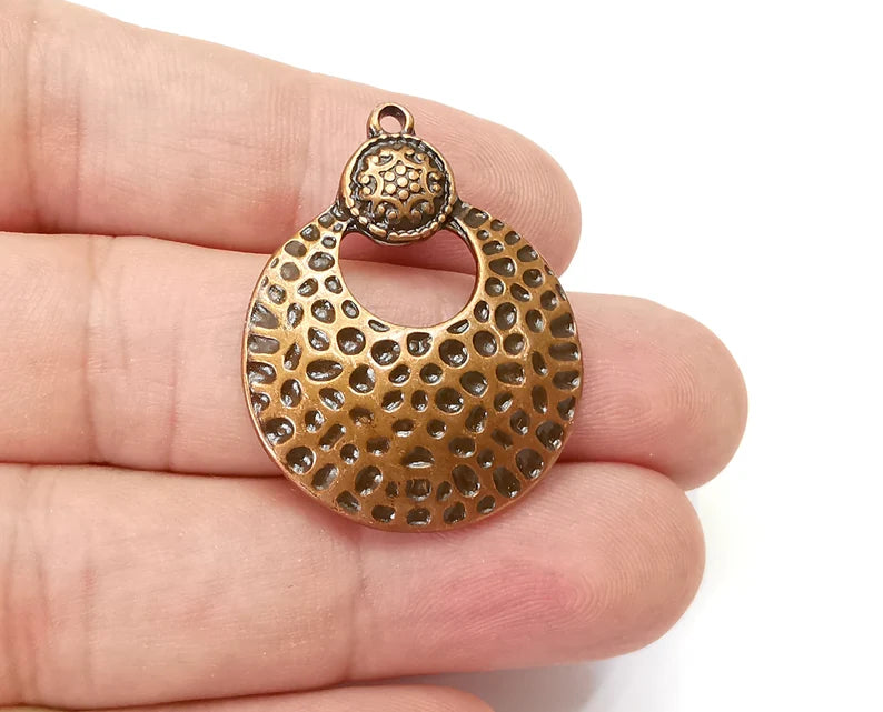 Hammered Dome Round Charms Antique Copper Plated Charms, Earring Dangle Components (35x27mm) G28429