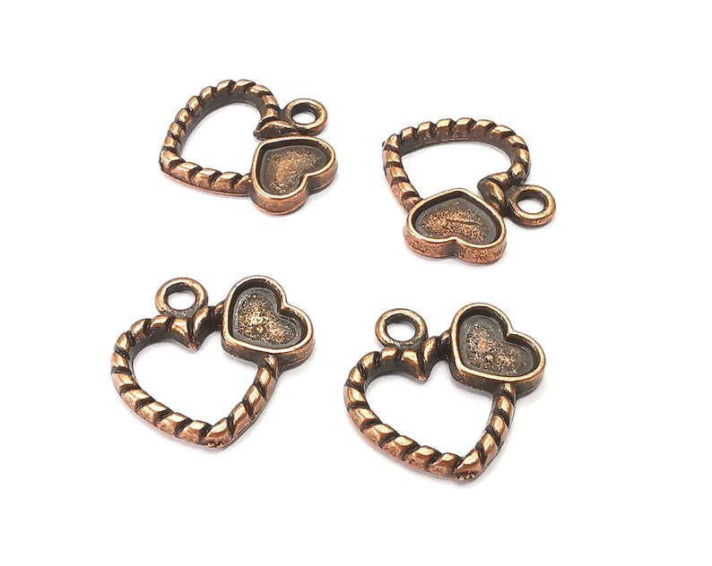 Heart Charms Antique Copper Plated Blank Bezel Setting Charms, Earring Dangle Components (17x17mm)(7mm blank) G28431