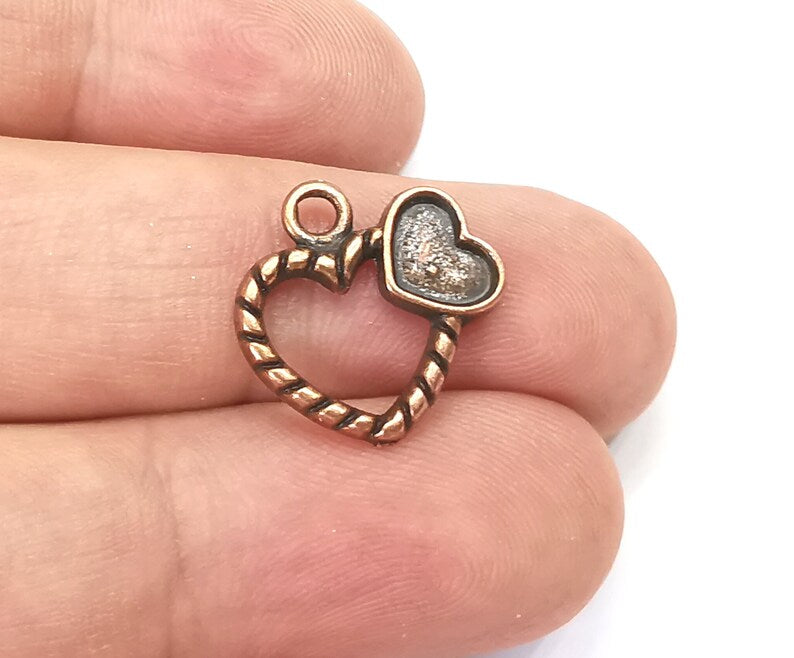 Heart Charms Antique Copper Plated Blank Bezel Setting Charms, Earring Dangle Components (17x17mm)(7mm blank) G28431
