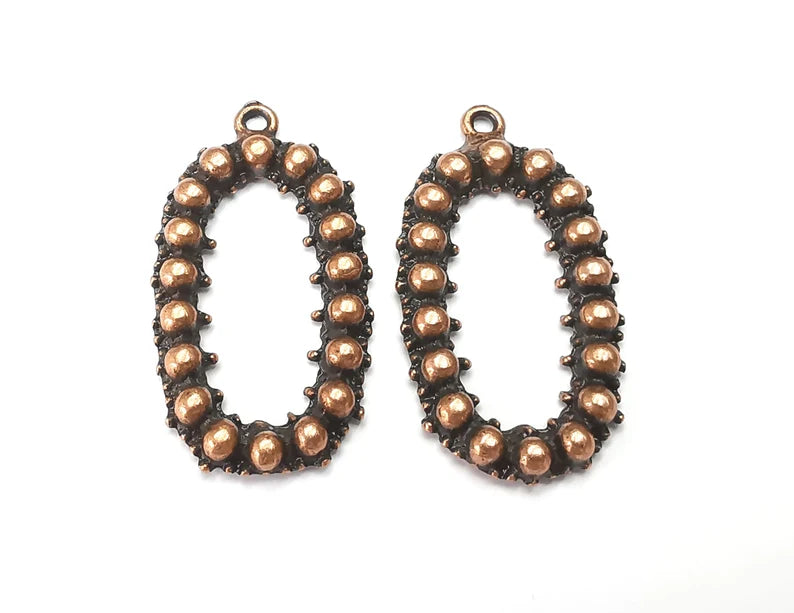 Oval Balls Charms Antique Copper Plated Charms, Earring Dangle Components (37x20mm) G28433