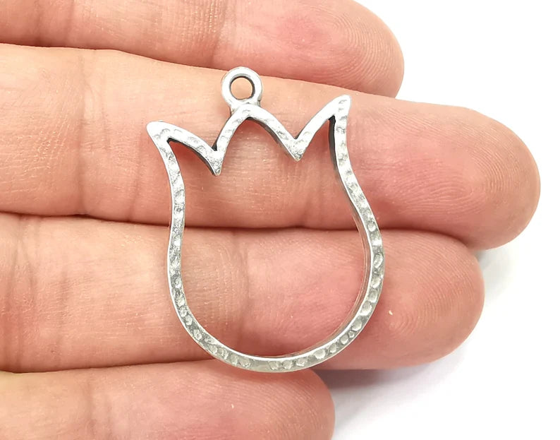 Tulip Flower Charms Antique Silver Plated Charms (34x24mm) G28513