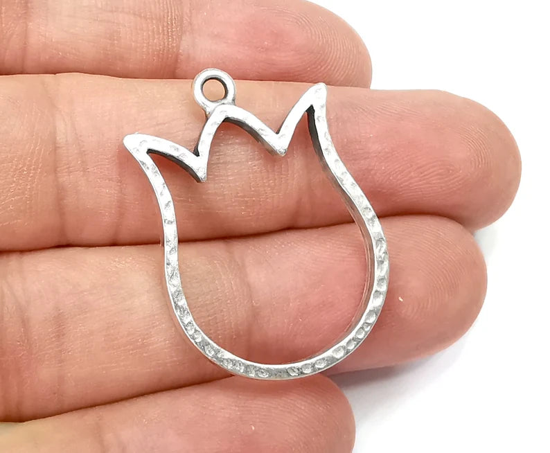 Tulip Flower Charms Antique Silver Plated Charms (34x24mm) G28513